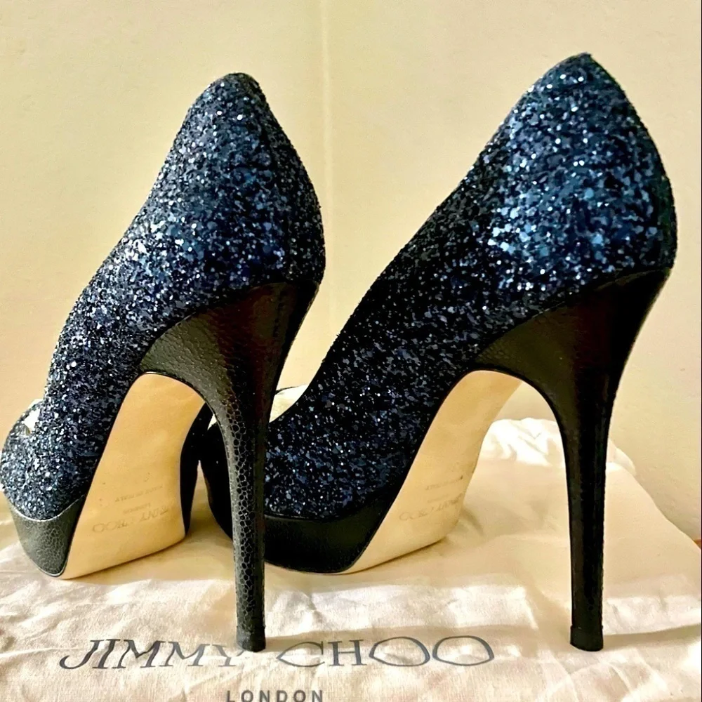 Jimmy Choo Dahlia,  Royal Blue Glitter Pumps in remarkable Condition EU35